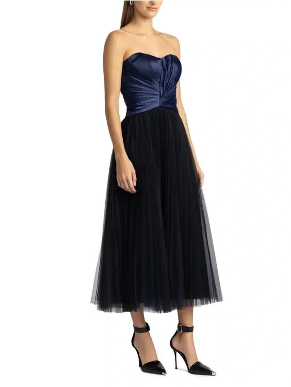 Zac Posen Navy and Black Strapless Tulle Midi Dress: NWOT - Picture 3 of 5